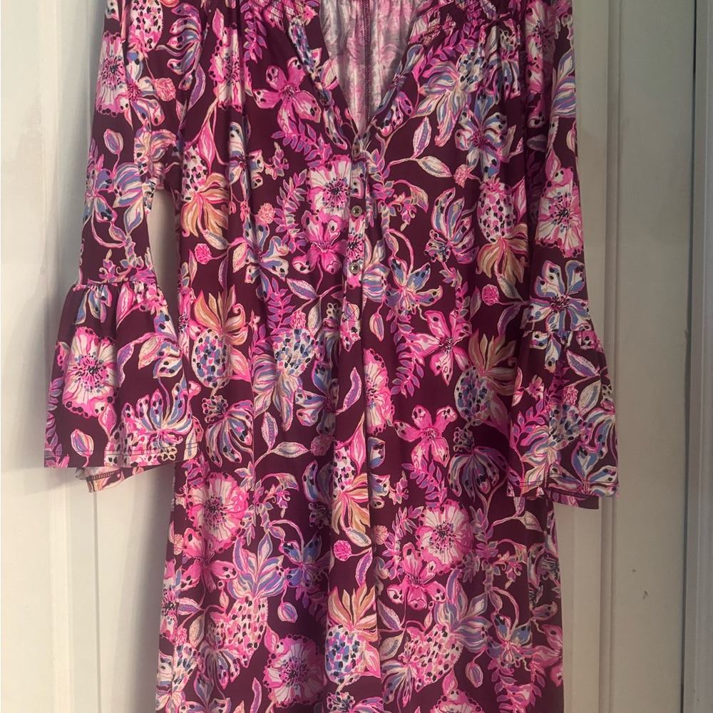 Lilly Pulitzer Plum Floral V-Neck Long Sleeve Dress